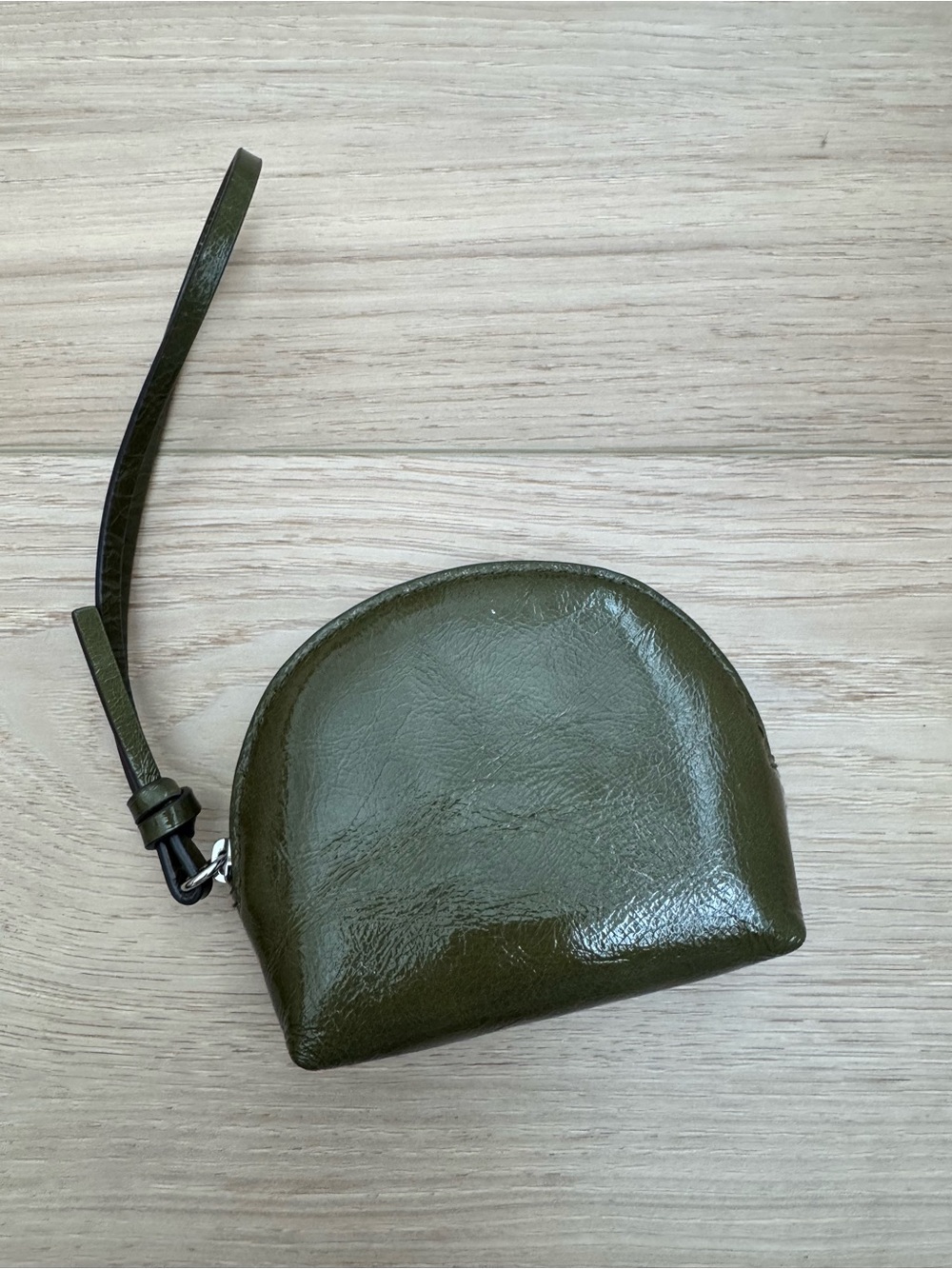 Madewell Mini Zip Olive Green Patent Leather Wristlet Pouch NWT - Picture 3 of 6